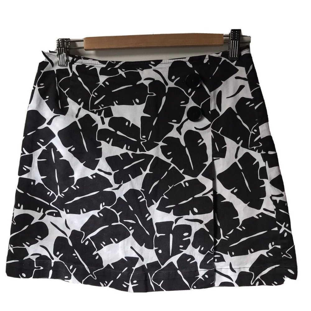 Harold’s tennis miniskirt black white‎ leaves skort denim stretch women Size 6